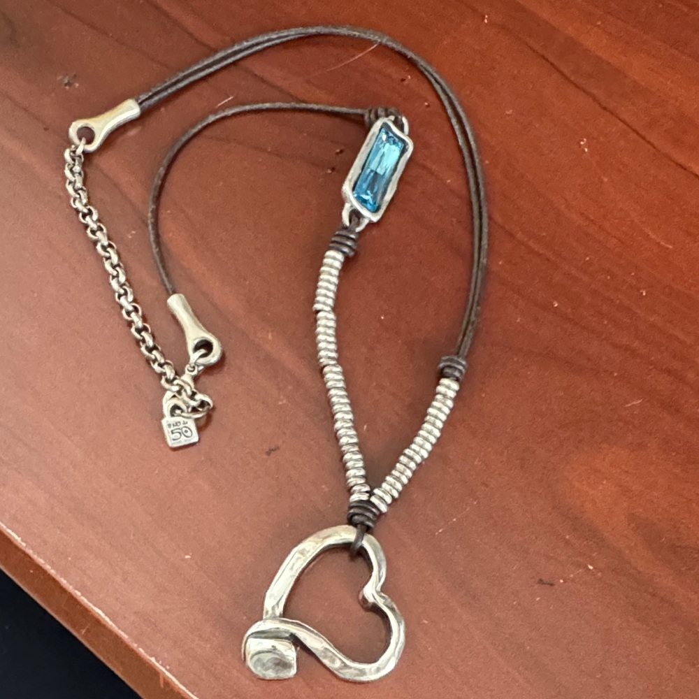 Uno de 50 - Silver Heart Pendant Necklace with Blue Accent